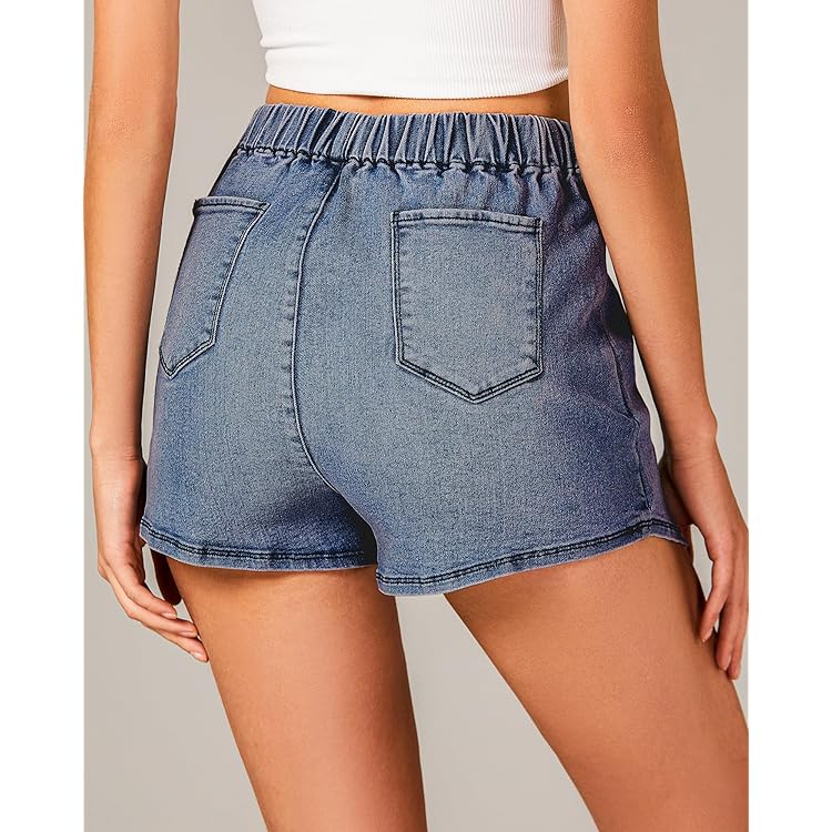 Jean Skorts for Woman High Waisted Pull On Stretchy Denim Wrap Skirt with Shorts Trendy Asymmetrical Skort