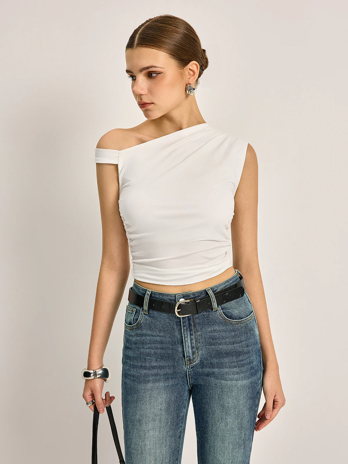 Asymmetrical Cutout Ribbed Top